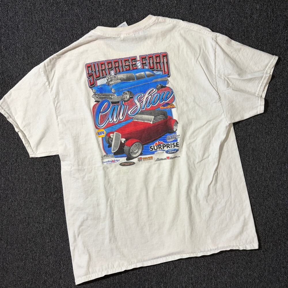 Vintage Y2k White Surprise Ford Car Show Graphic Tee Short Sleeve XL - Picture 1 of 5